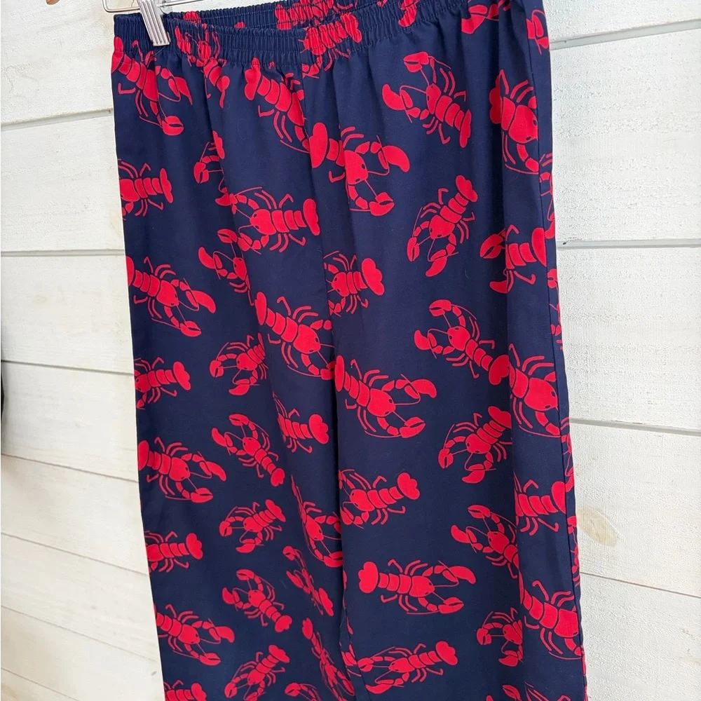 L.L. Bean Kids Navy Blue Pajama Bottoms with Red Lobster Print